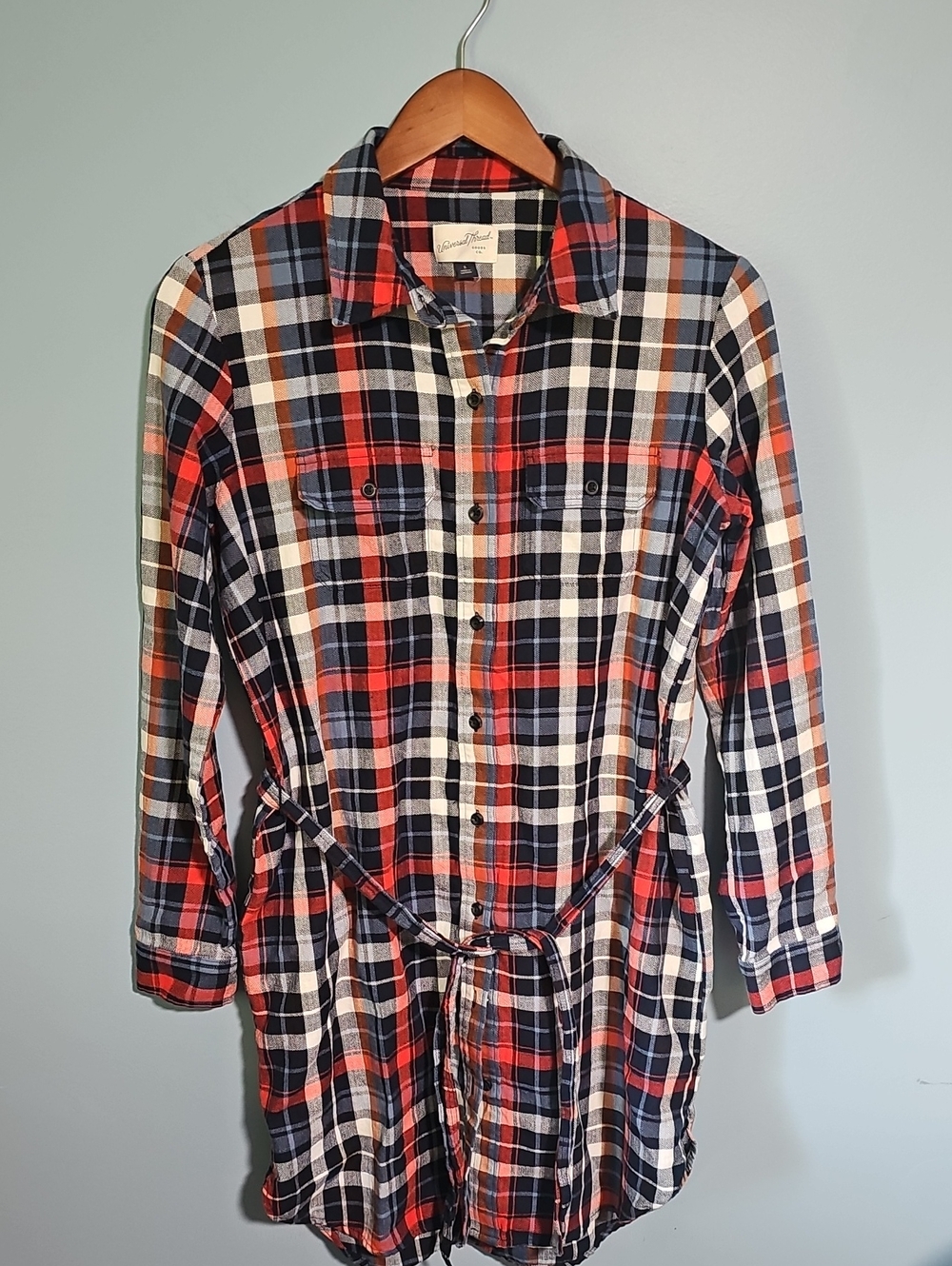 Cute Universal Thread Navy Plaid Shirt Dress – EUC Size Small